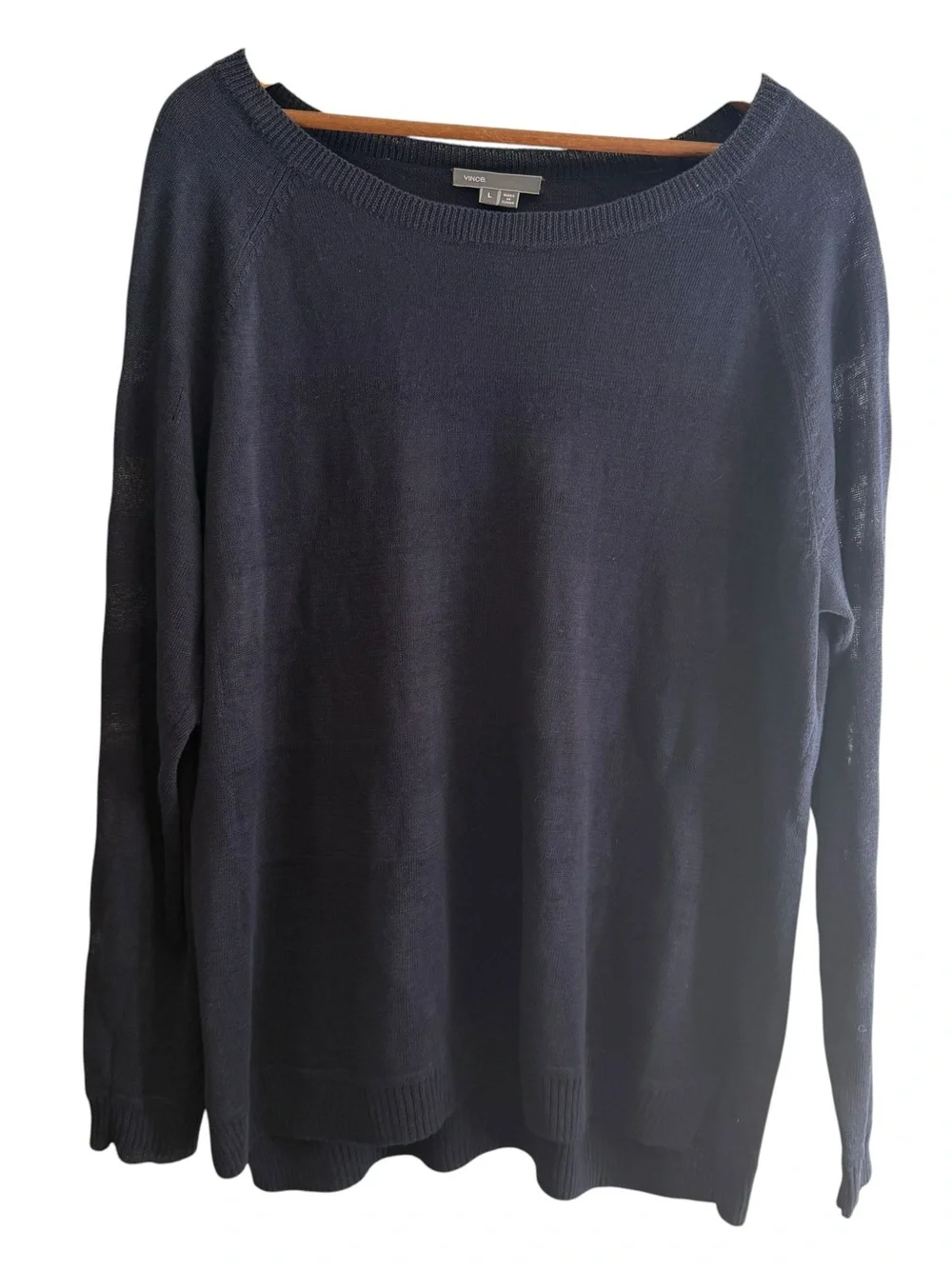 Vince Navy Linen Sweater Coastal Luxury Quiet Luxury Lightweight Size L